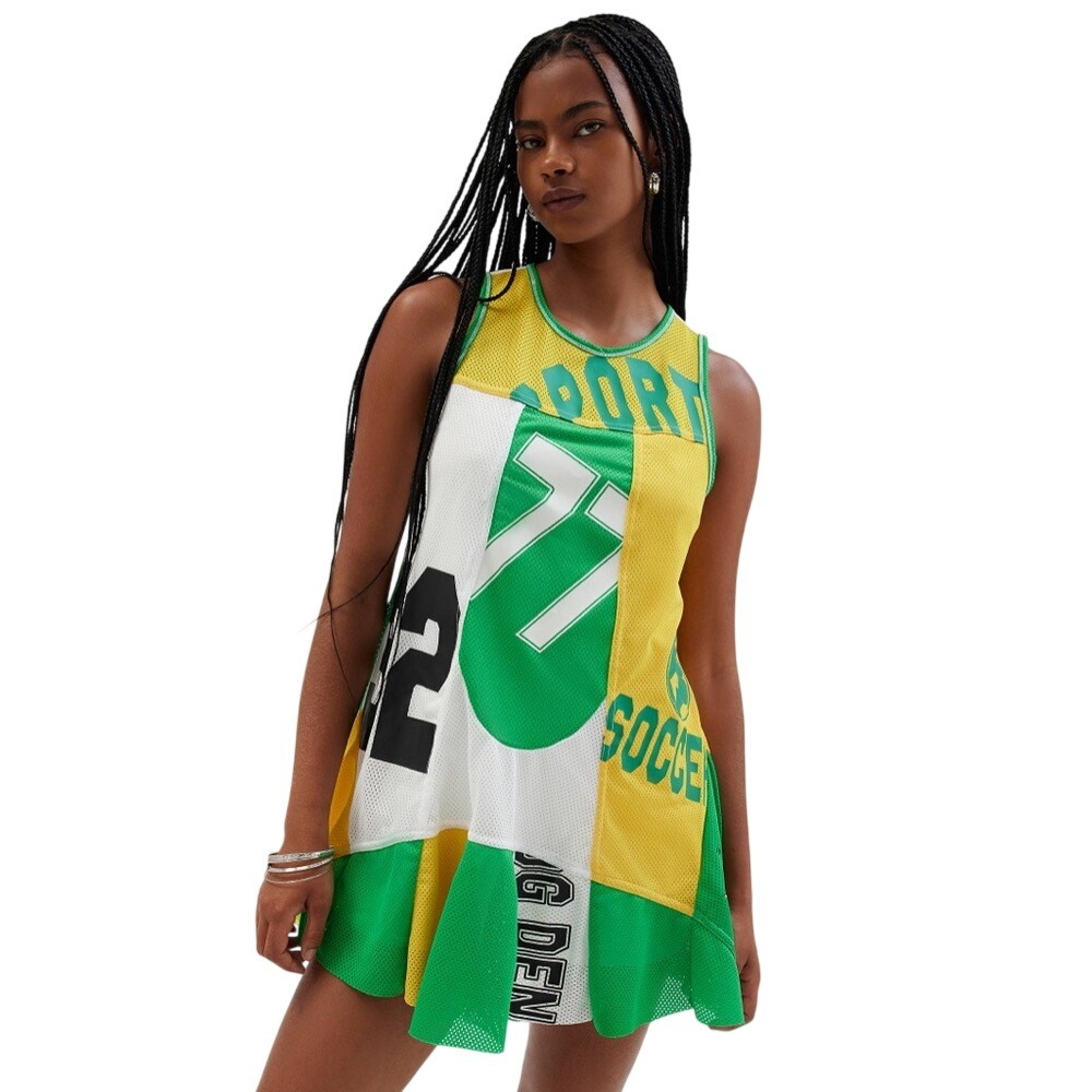 BDG New Womans Small Green Mesh KImmy Varsity Sporty Mini Dress Preppy Blockcore